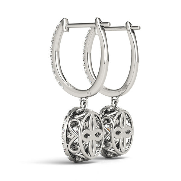 14K White Gold Round Diamond Halo Stud Earrings