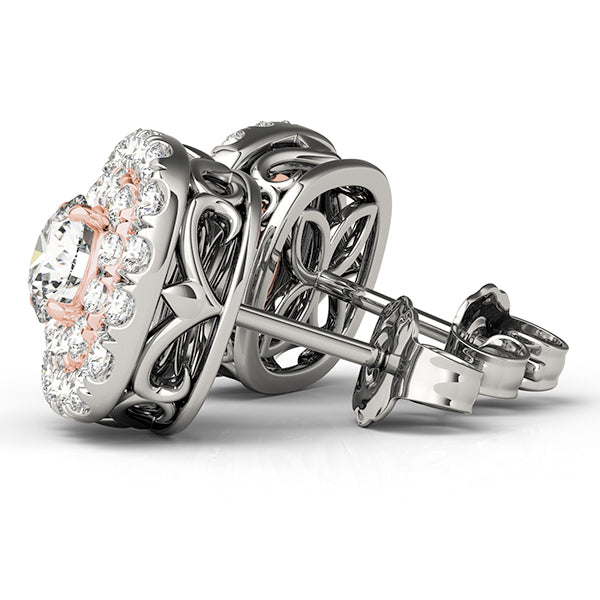 18K White Gold Round Diamond Halo Earrings