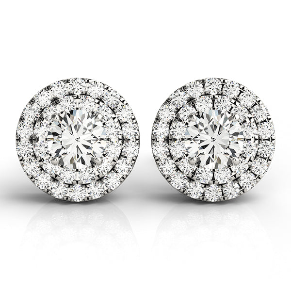 14K White Gold Round Diamond Halo Stud Earrings