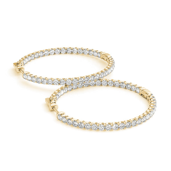 14K Yellow Gold Diamond Inside Out Hoop Earrings