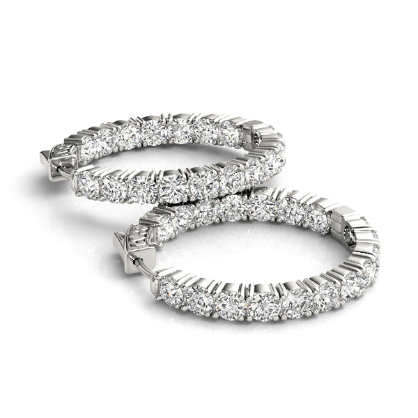 14K White Gold Diamond Inside Out Hoop Earrings