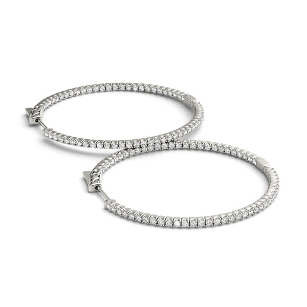 14K White Gold Diamond Inside Out Hoop Earrings