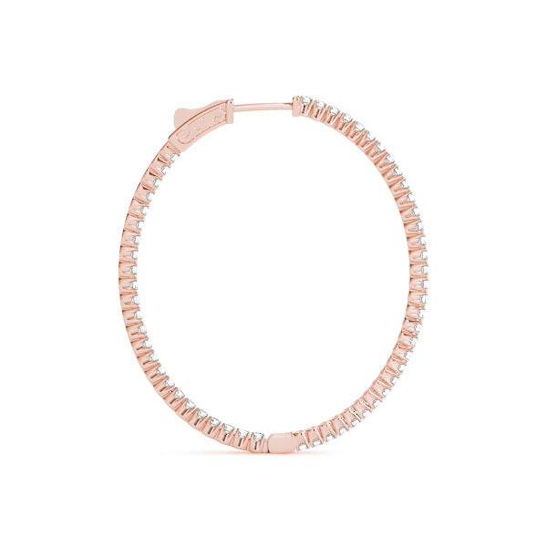 14K Rose Gold Round Diamond Inside Out Hoop Earrings