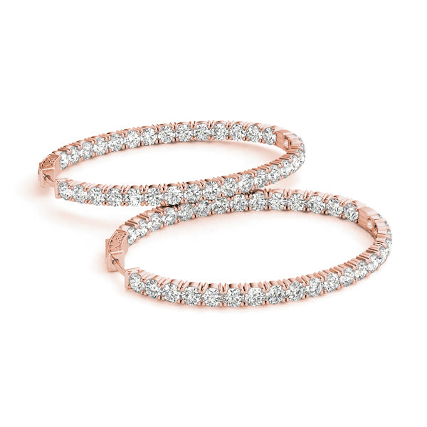 14K Rose Gold Diamond Inside Out Hoop Earrings