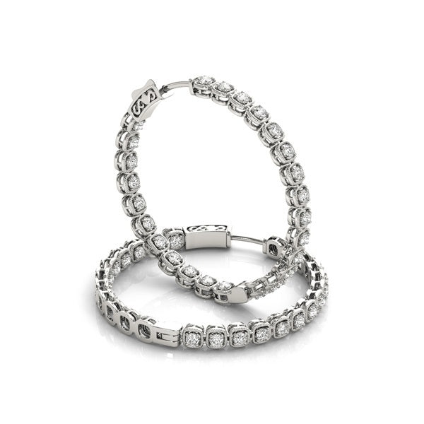14K Yellow Gold Diamond Inside Out Hoop Earrings