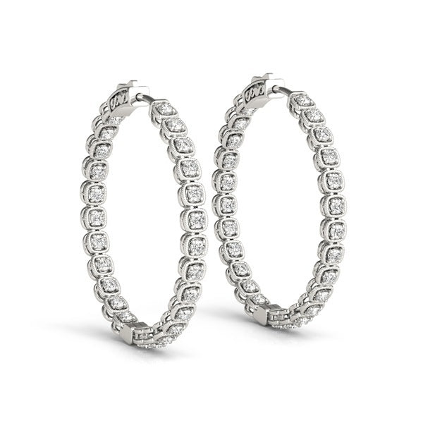 18K White Gold Diamond Inside Out Hoop Earrings