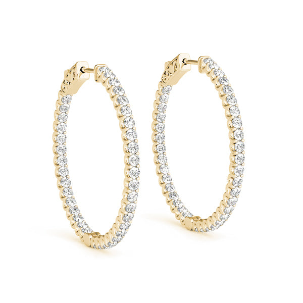 14K Yellow Gold Diamond Inside Out Hoop Earrings