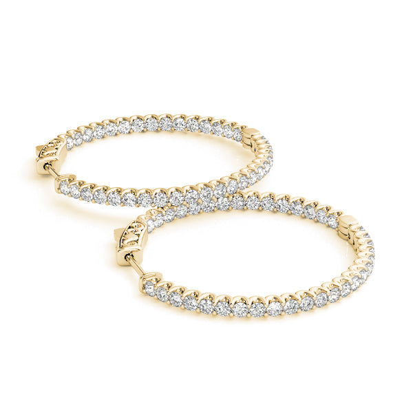 14K Yellow Gold Diamond Inside Out Hoop Earrings