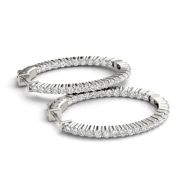 14K White Gold Diamond Inside Out Hoop Earrings