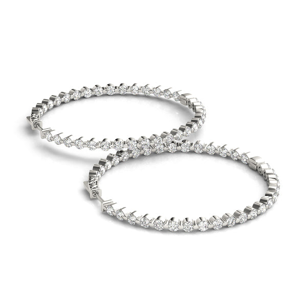 14K White Gold Diamond Inside Out Hoop Earrings