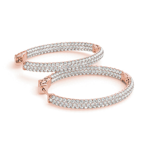 14K Rose Gold Round Diamond Inside Out Hoop Earrings