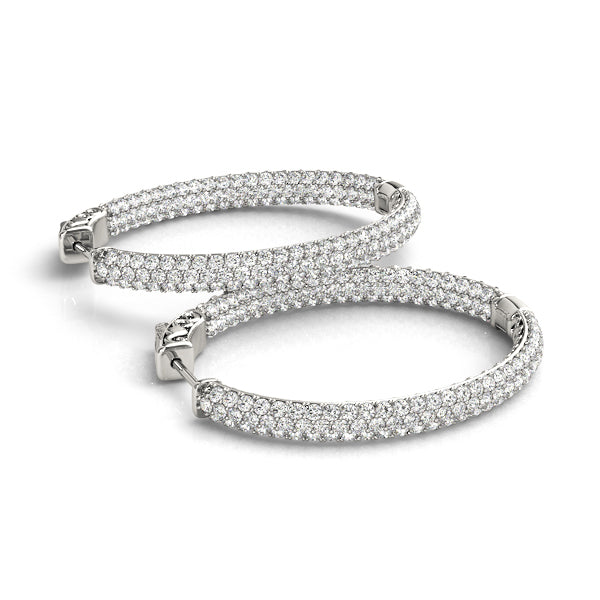 14K White Gold Round Diamond Inside Out Hoops