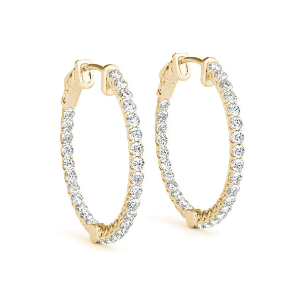 18K Yellow Gold Diamond Inside Out Hoop Earrings