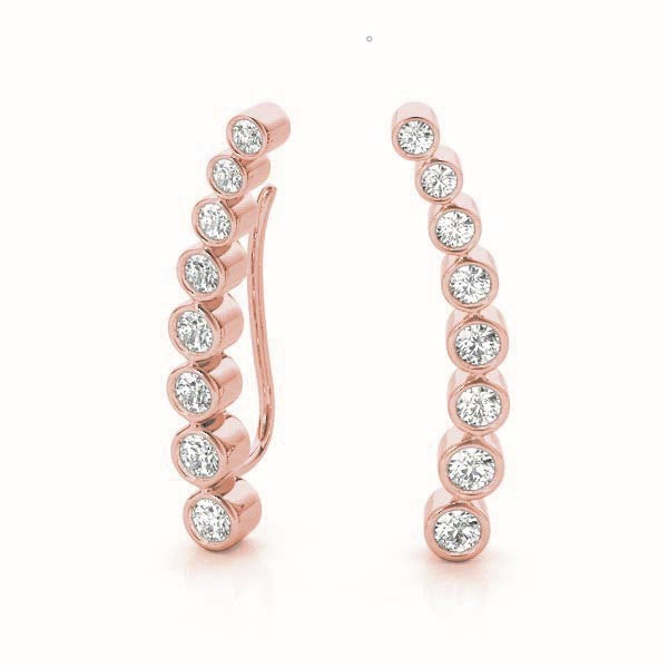 14K Rose Gold Round Diamond Climber Earrings