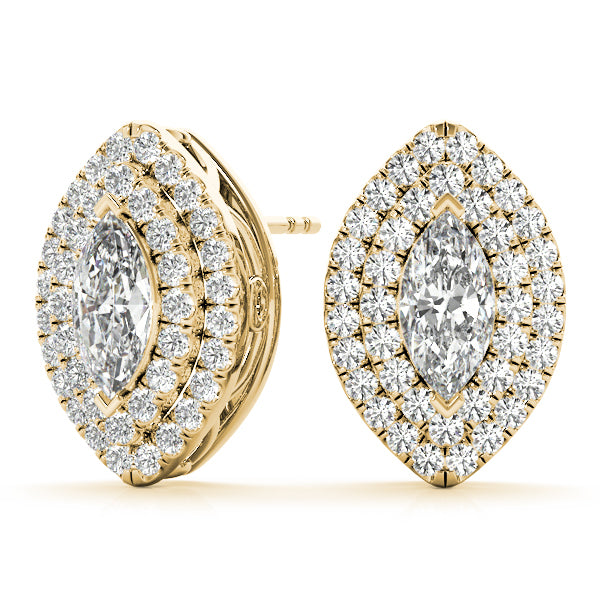 14K Yellow Gold Marquise Diamond Halo Earring Set