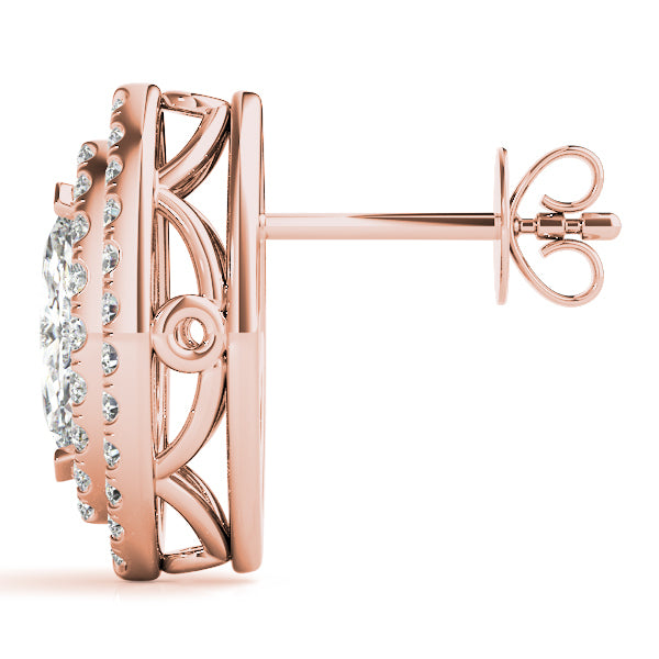 14K Rose Gold Marquise Diamond Halo Earrings