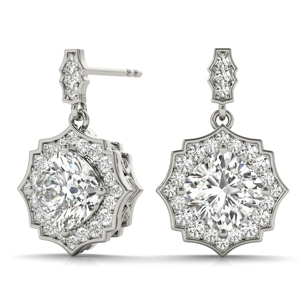 18K White Gold Cushion Diamond Halo Earrings