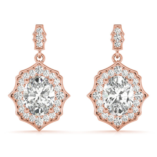 18K Rose Gold Oval Diamond Halo Earrings