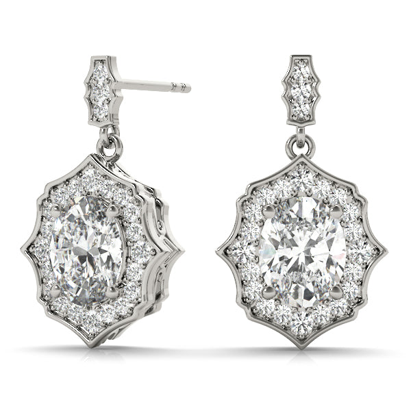 Platinum White Oval Diamond Halo Earrings