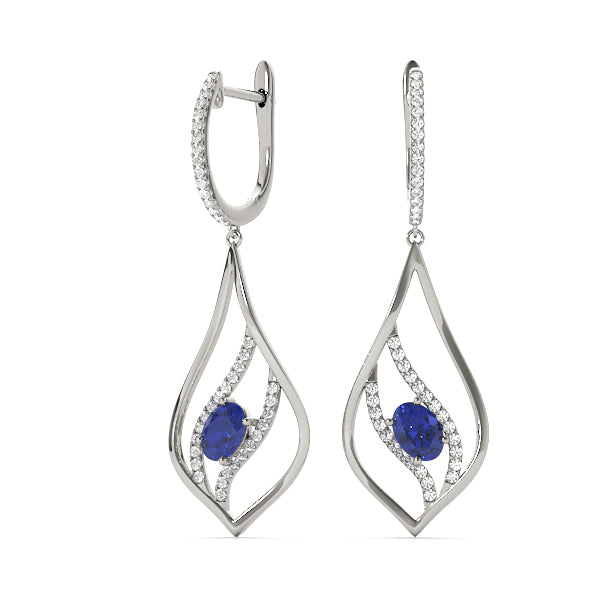 14K White Gold Oval Diamond Fashion Earrings