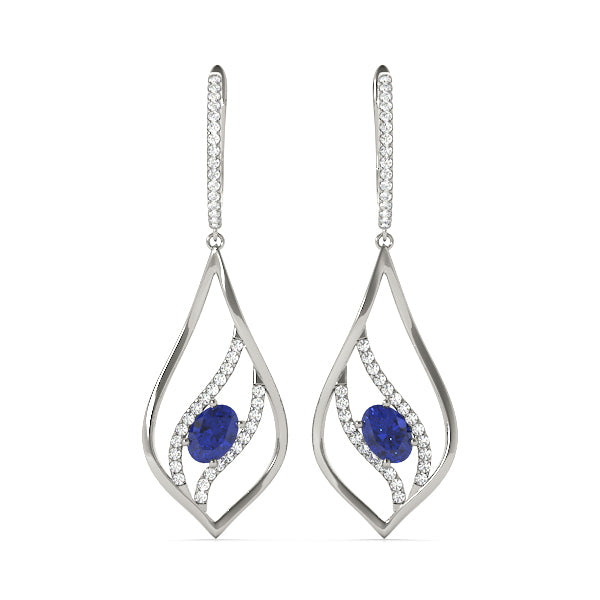 14K White Gold Oval Diamond Fashion Earrings