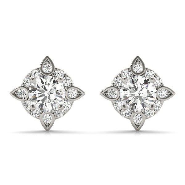 14K White Gold Round Diamond Halo Earrings