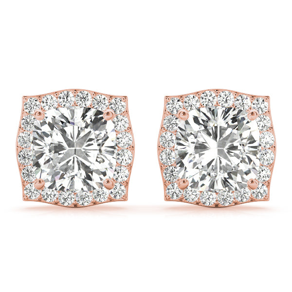 14K Rose Gold Cushion Diamond Halo Earrings