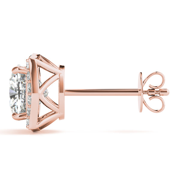 14K Rose Gold Cushion Diamond Halo Earrings