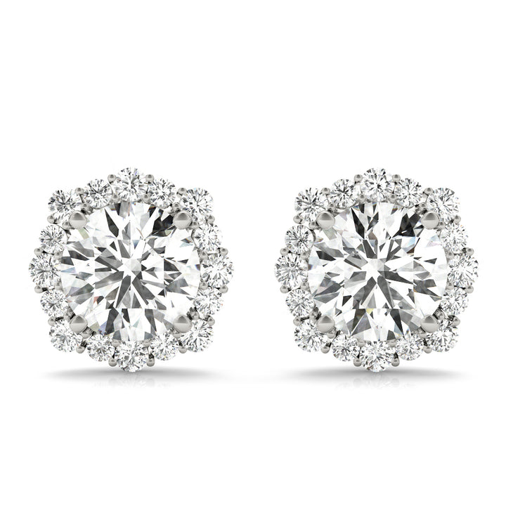 14K White Gold Round Diamond Halo Earrings