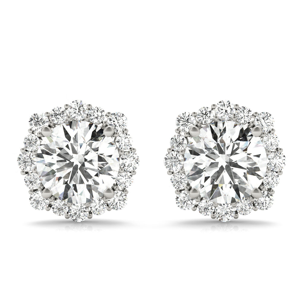 14K White Gold Round Diamond Halo Earrings