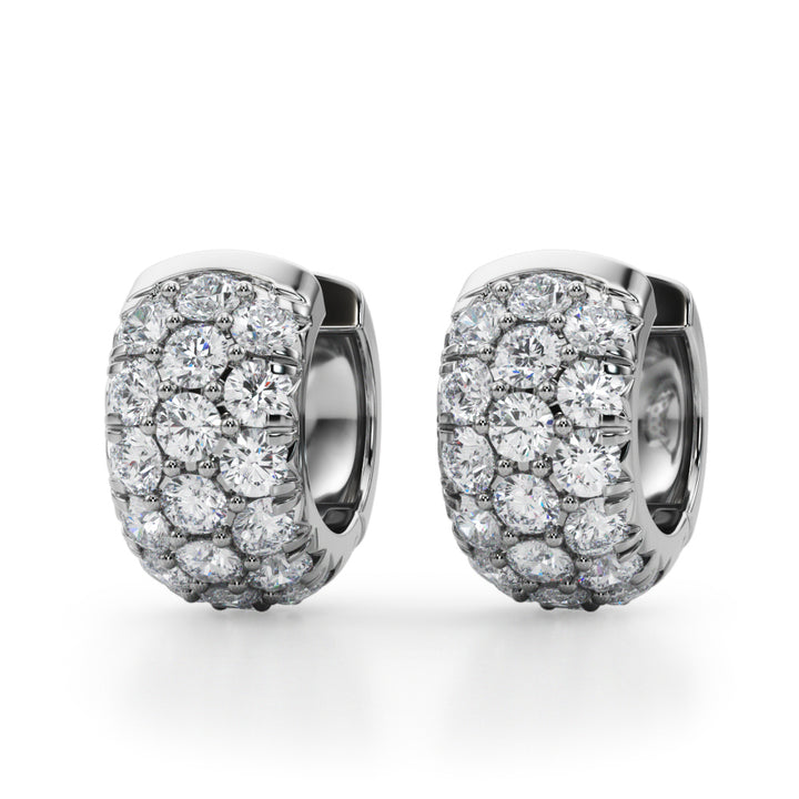 14K White Gold Diamond Huggie Earrings - 1.52 ctw