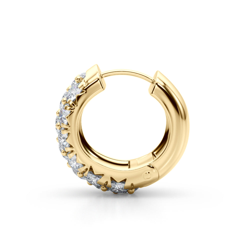 14K Yellow Gold Round Diamond Huggie Earrings