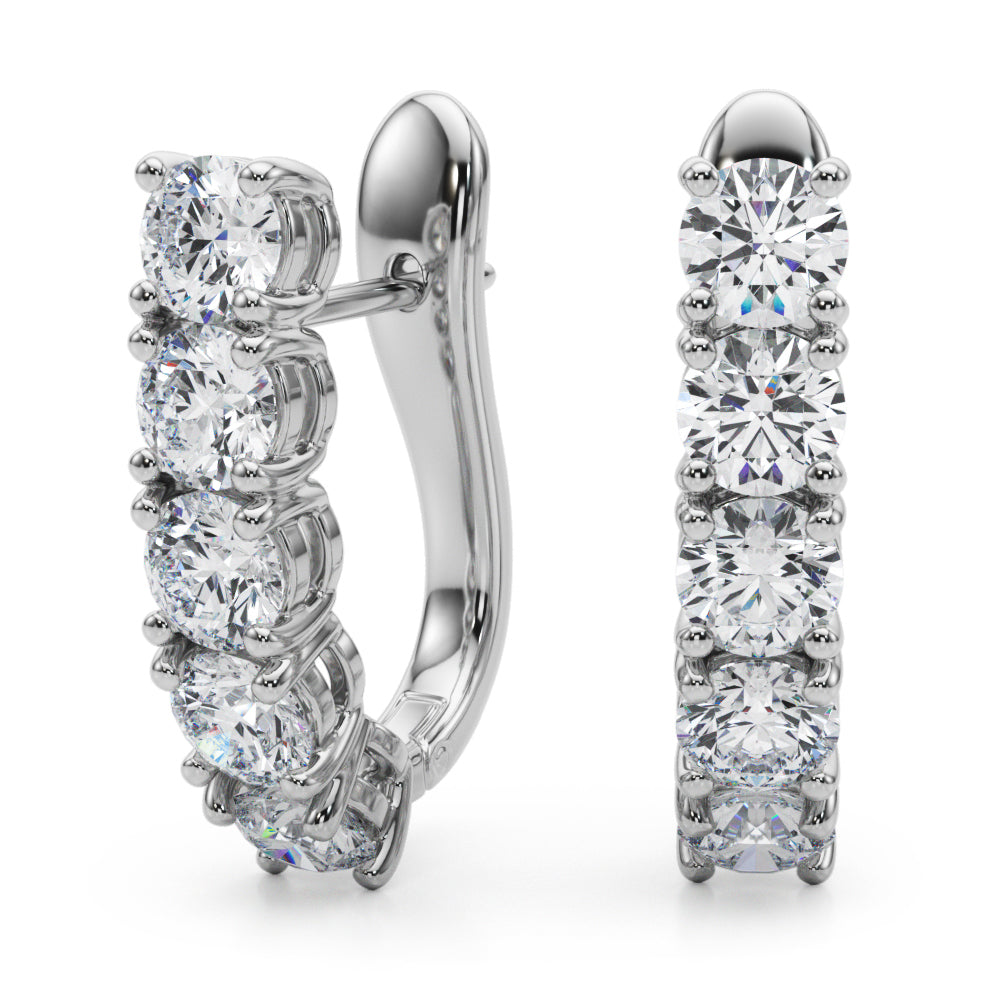 14K White Gold Diamond J-Hoop Earrings - 0.35 ctw