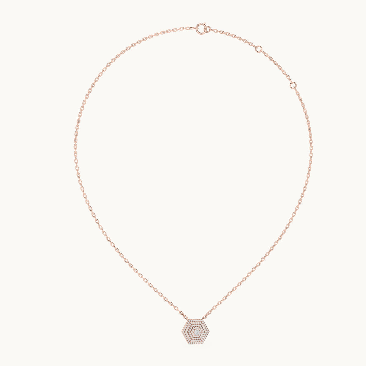 Round lab-grown diamond hexagon halo pendant in rose gold, 0.60 CT TW, view 1