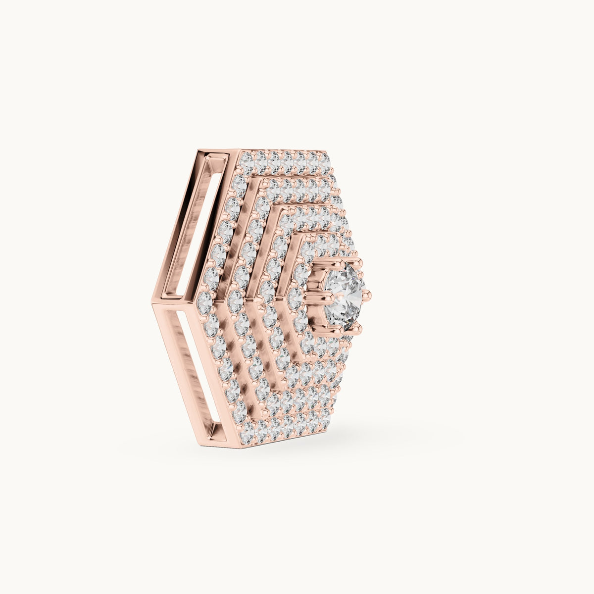 Round lab-grown diamond hexagon halo pendant in rose gold, 0.60 CT TW, view 3