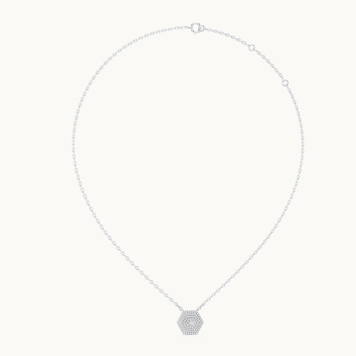 Round lab-grown diamond hexagon halo pendant in white gold, 0.60 CT TW, view 1