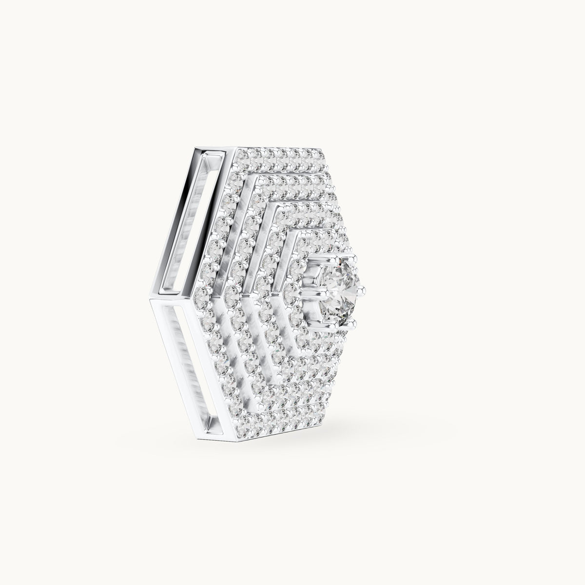 Round lab-grown diamond hexagon halo pendant in white gold, 0.60 CT TW, view 3