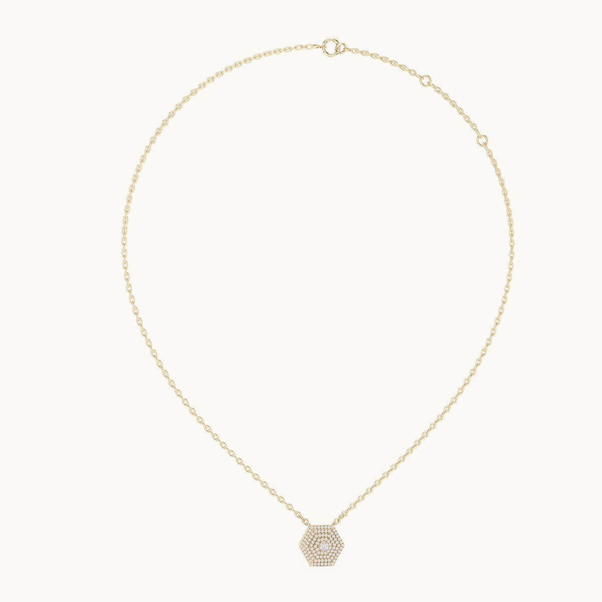 Round lab-grown diamond hexagon halo pendant in yellow gold, 0.60 CT TW, view 1