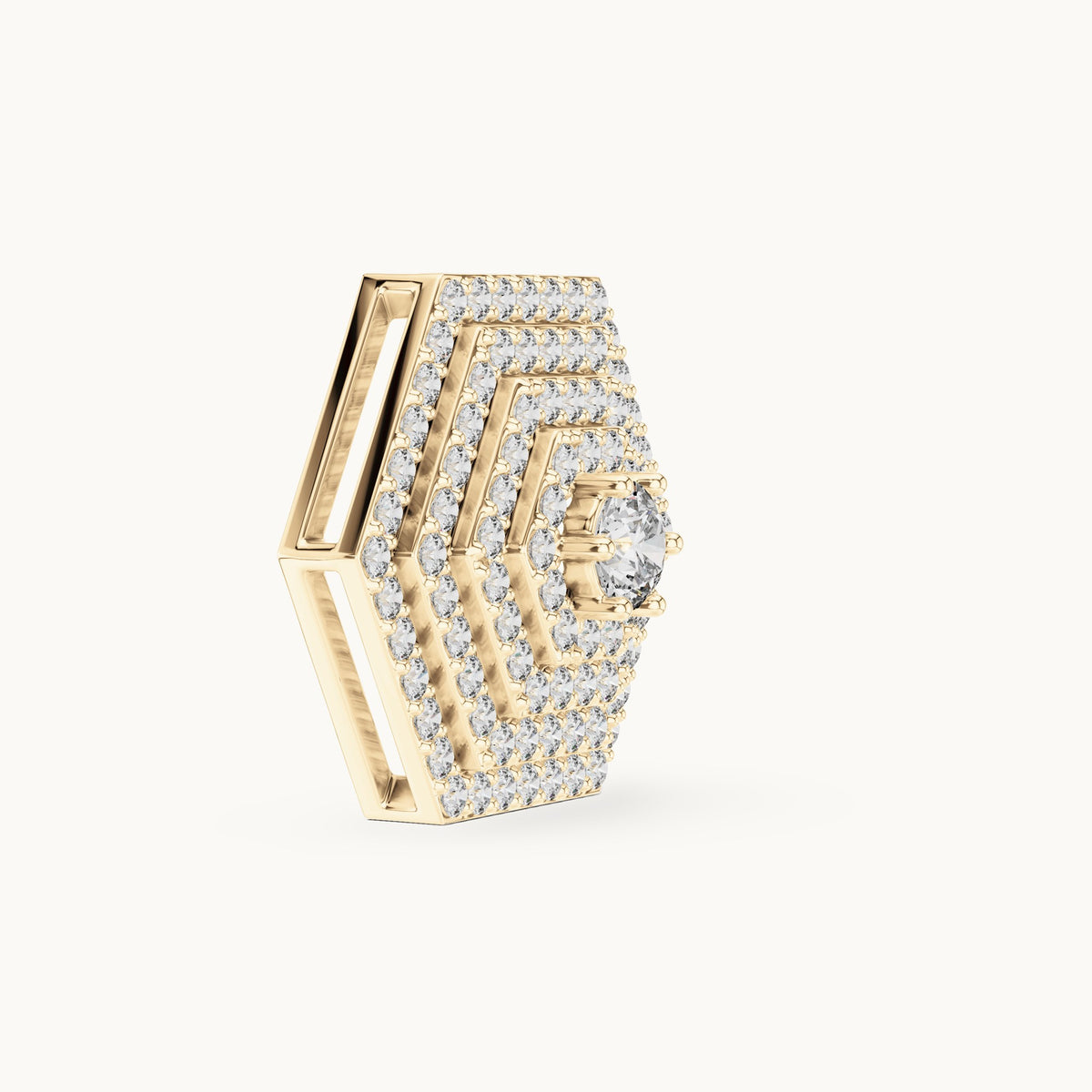 Round lab-grown diamond hexagon halo pendant in yellow gold, 0.60 CT TW, view 3