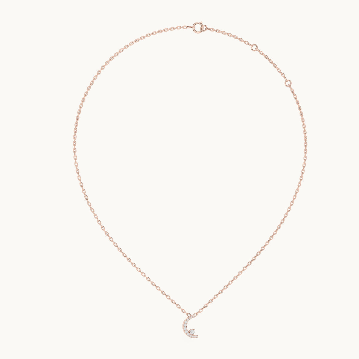 Round lab-grown diamond crescent moon pendant in rose gold, 0.20 CT TW, view 1