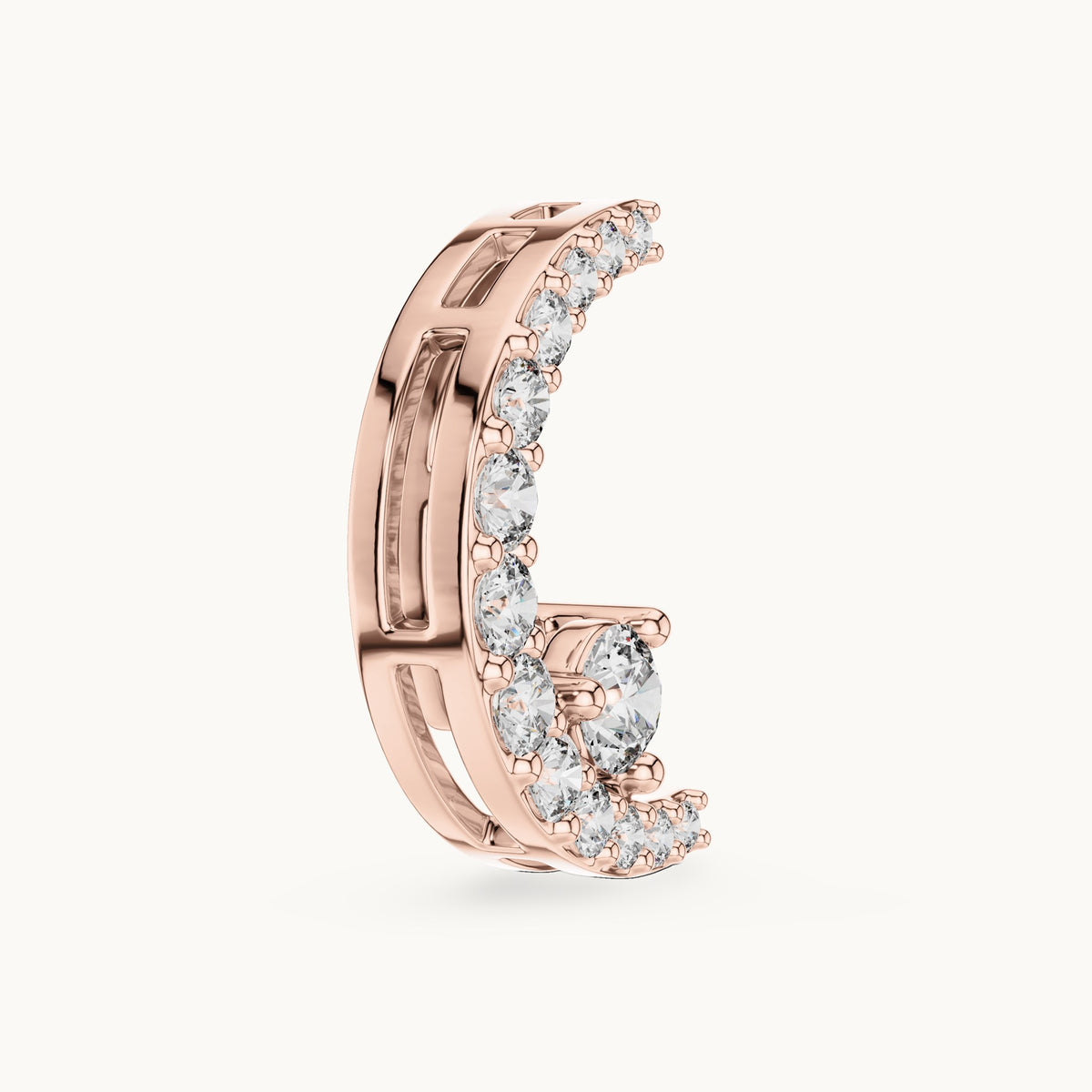 Round lab-grown diamond crescent moon pendant in rose gold, 0.20 CT TW, view 3