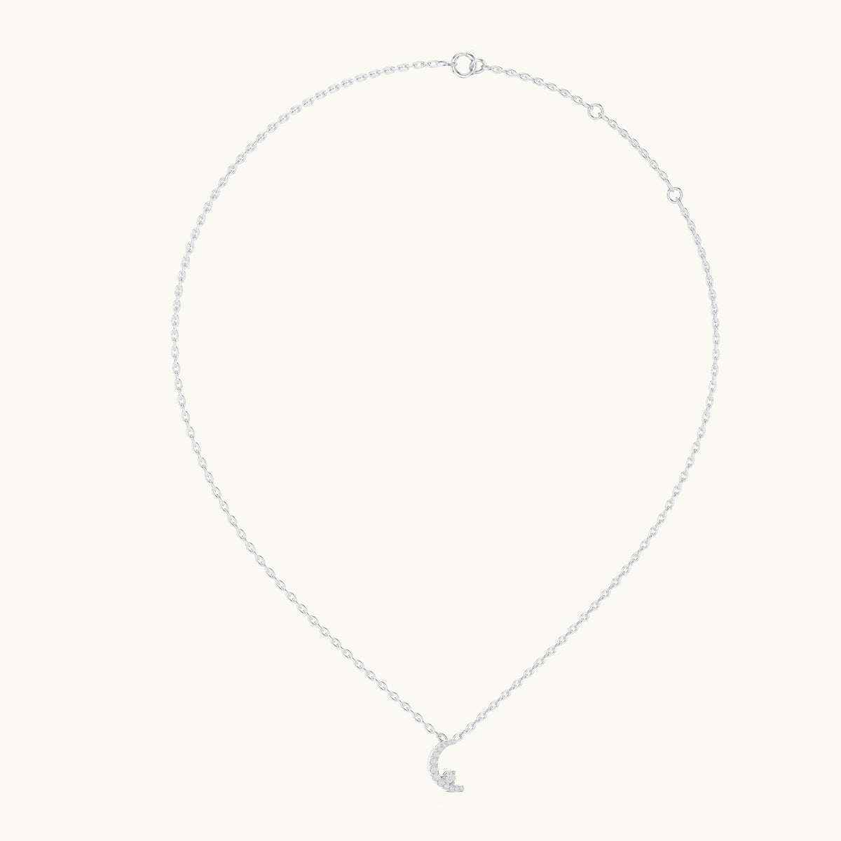 Round lab-grown diamond crescent moon pendant in white gold, 0.20 CT TW, view 1