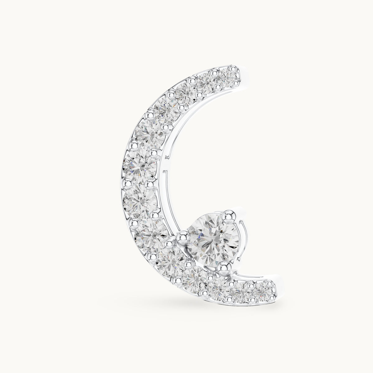 Round lab-grown diamond crescent moon pendant in white gold, 0.20 CT TW, view 2