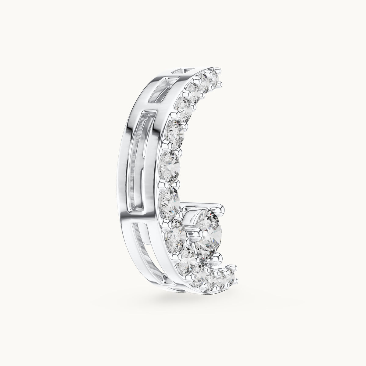Round lab-grown diamond crescent moon pendant in white gold, 0.20 CT TW, view 3