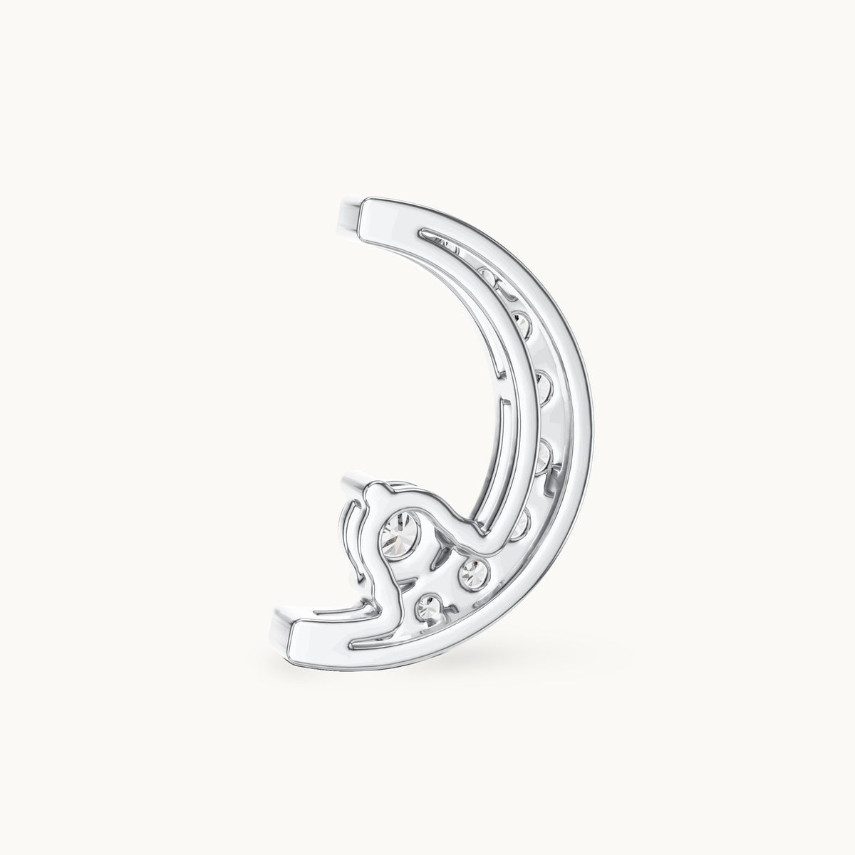Round lab-grown diamond crescent moon pendant in white gold, 0.20 CT TW, view 4