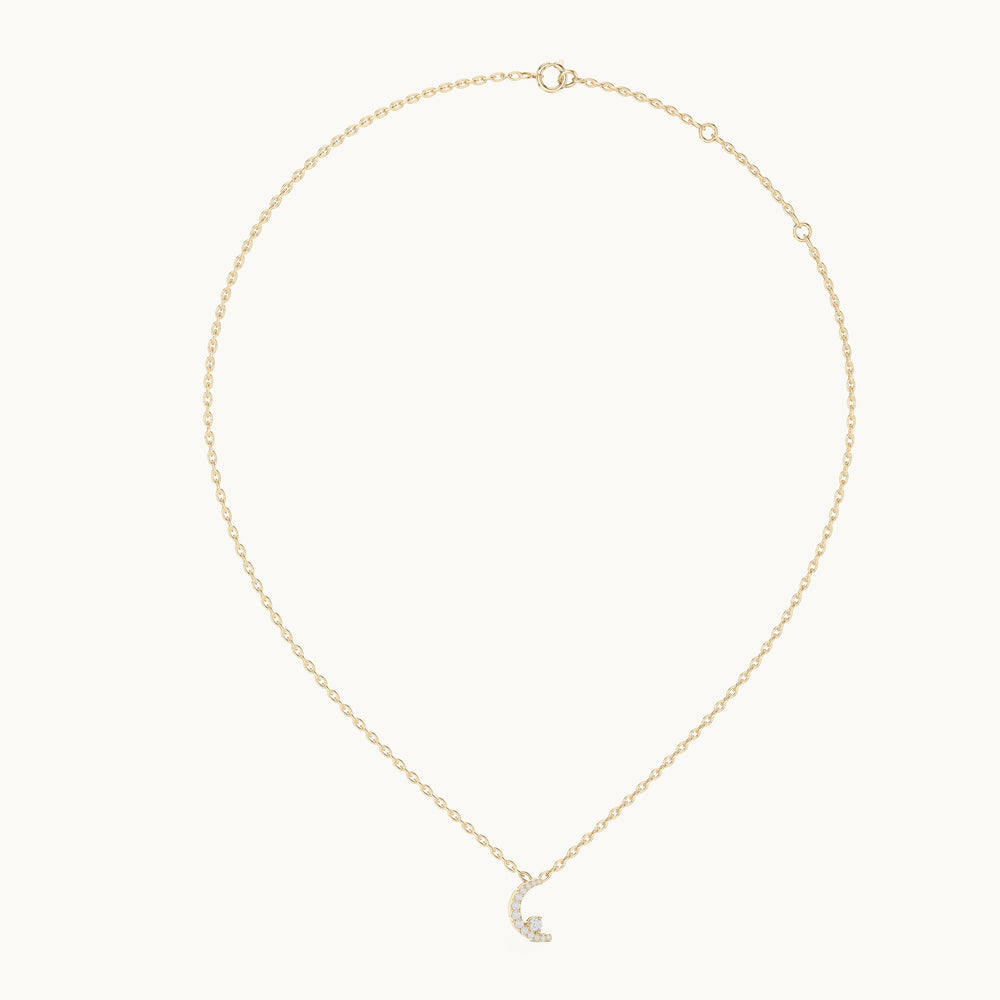 Round lab-grown diamond crescent moon pendant in yellow gold, 0.20 CT TW, view 1