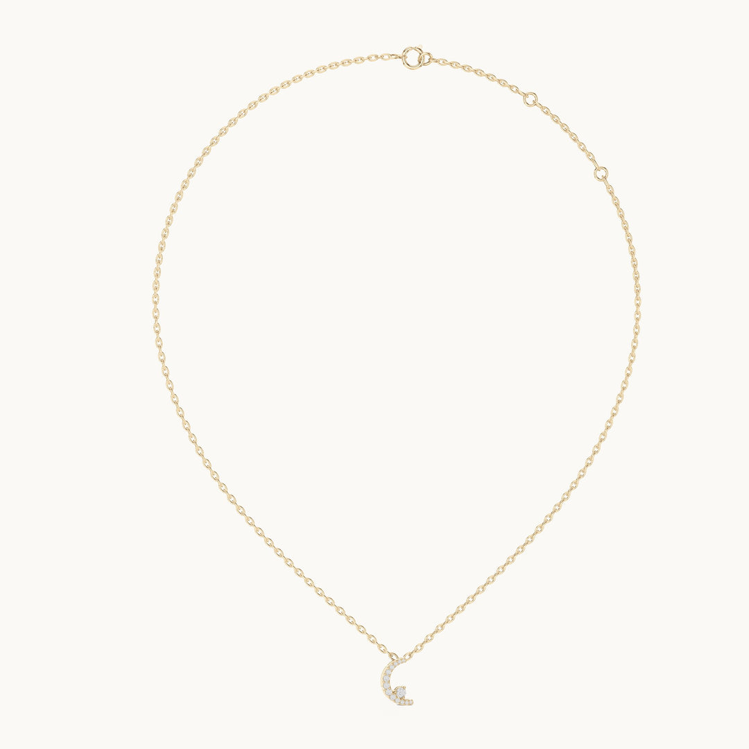 Round lab-grown diamond crescent moon pendant in yellow gold, 0.20 CT TW, view 1