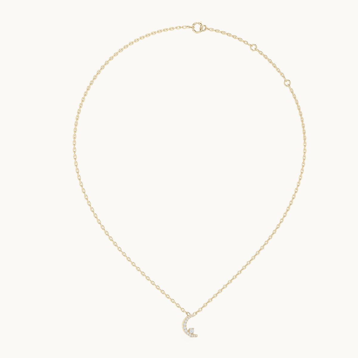 Round lab-grown diamond crescent moon pendant in yellow gold, 0.20 CT TW, view 1