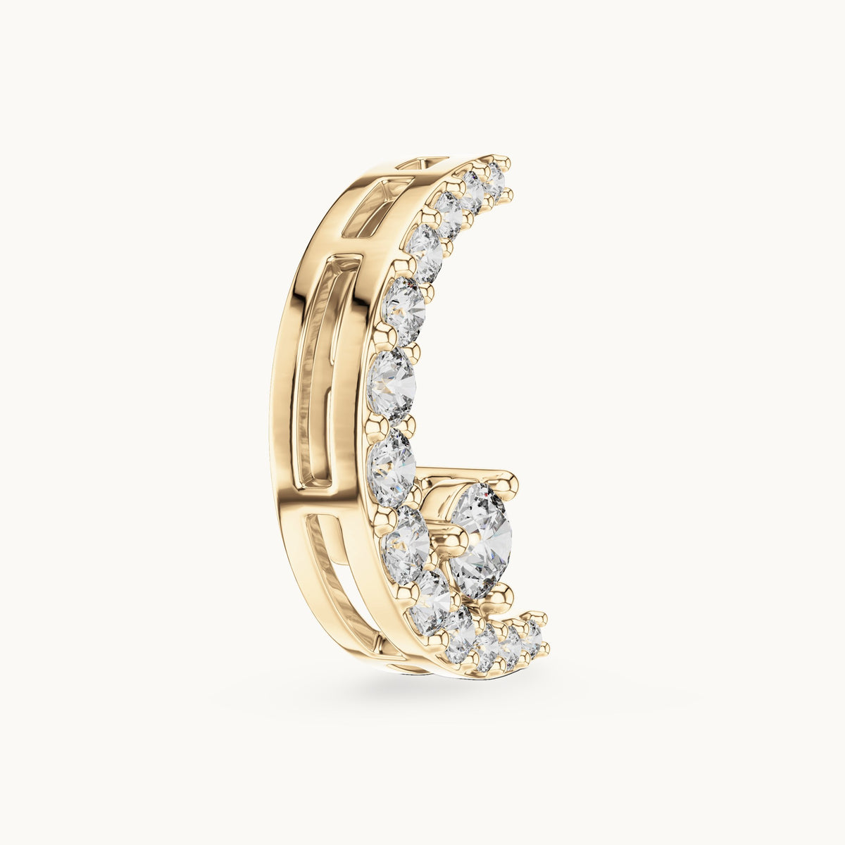 Round lab-grown diamond crescent moon pendant in yellow gold, 0.20 CT TW, view 3
