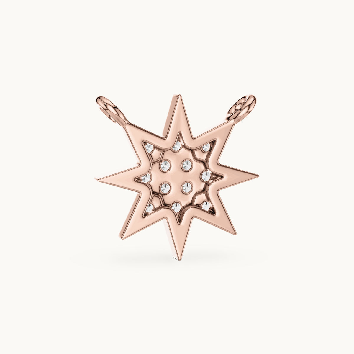 Round lab-grown diamond starburst station pendant in rose gold, 0.17 CT TW, view 4